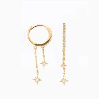 Summer New Chain Star Copper Zirconium Plated 18 Real Gold Long Earrings sku image 5