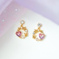 Pink Heart Stud Earring Micro Inlaid Zircon Exquisite Heart-shaped Ear Studs sku image 4