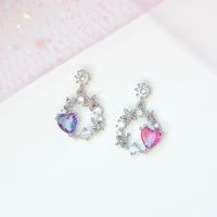 Pink Heart Stud Earring Micro Inlaid Zircon Exquisite Heart-shaped Ear Studs sku image 6