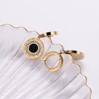 Simple Style Round Stainless Steel Gold Plated Rhinestones Drop Earrings 1 Pair main image 2