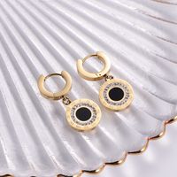 Simple Style Round Stainless Steel Gold Plated Rhinestones Drop Earrings 1 Pair main image 4