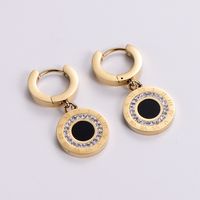 Simple Style Round Stainless Steel Gold Plated Rhinestones Drop Earrings 1 Pair main image 5