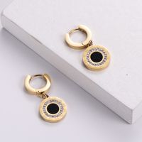 Simple Style Round Stainless Steel Gold Plated Rhinestones Drop Earrings 1 Pair main image 3