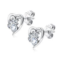 Retro Heart Shape Sterling Silver Inlay Zircon Ear Studs 1 Pair sku image 3