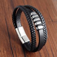 Retro Stripe Pu Leather Titanium Steel Polishing Men's Bracelets 1 Piece sku image 3