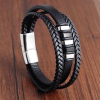 Retro Stripe Pu Leather Titanium Steel Polishing Men's Bracelets 1 Piece sku image 6