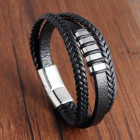 Retro Stripe Pu Leather Titanium Steel Polishing Men's Bracelets 1 Piece main image 3