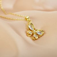 Casual Elegant Vacation Butterfly Steel Hollow Out Inlay Zircon Pendant Necklace main image 7