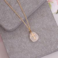 Fashion Cross Stainless Steel Natural Stone Plating Pendant Necklace main image 4