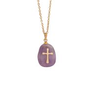 Fashion Cross Stainless Steel Natural Stone Plating Pendant Necklace main image 5