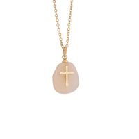 Fashion Cross Stainless Steel Natural Stone Plating Pendant Necklace sku image 1