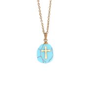 Fashion Cross Stainless Steel Natural Stone Plating Pendant Necklace sku image 5