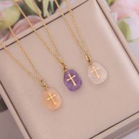 Fashion Cross Stainless Steel Natural Stone Plating Pendant Necklace main image 3