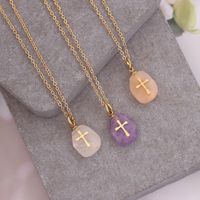 Fashion Cross Stainless Steel Natural Stone Plating Pendant Necklace main image 6