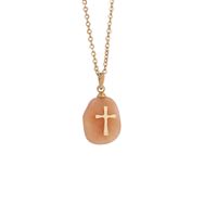Fashion Cross Stainless Steel Natural Stone Plating Pendant Necklace sku image 3