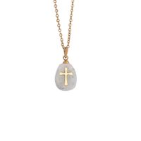 Fashion Cross Stainless Steel Natural Stone Plating Pendant Necklace sku image 6
