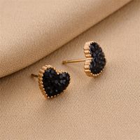1 Pair Streetwear Heart Shape Inlay Stainless Steel Zircon Rose Gold Plated Ear Studs sku image 1