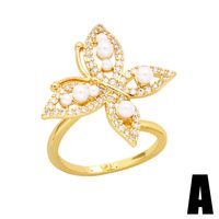 Classic Style Geometric Butterfly Copper Gold Plated Artificial Pearls Zircon Open Ring 1 Piece main image 3
