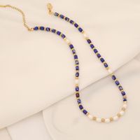 Fashion Round Stainless Steel Natural Stone Pearl Necklace 1 Piece sku image 3