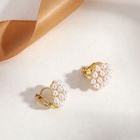 Fashion Round Heart Shape Flower Brass Inlay Artificial Pearls Rhinestones Opal Ear Clips 1 Pair main image 4