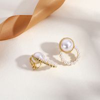 Fashion Round Heart Shape Flower Brass Inlay Artificial Pearls Rhinestones Opal Ear Clips 1 Pair sku image 9