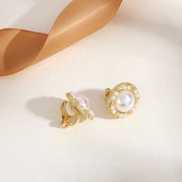 Fashion Round Heart Shape Flower Brass Inlay Artificial Pearls Rhinestones Opal Ear Clips 1 Pair sku image 22