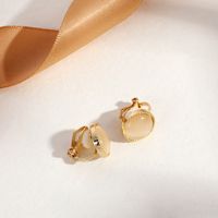 Fashion Round Heart Shape Flower Brass Inlay Artificial Pearls Rhinestones Opal Ear Clips 1 Pair sku image 2