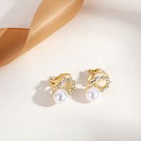 Fashion Round Heart Shape Flower Brass Inlay Artificial Pearls Rhinestones Opal Ear Clips 1 Pair sku image 16