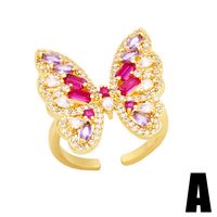 Fashion Leaves Butterfly Copper Gold Plated Zircon Open Ring 1 Piece main image 4