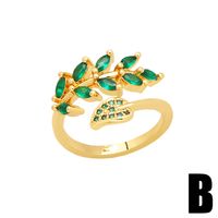 Fashion Leaves Butterfly Copper Gold Plated Zircon Open Ring 1 Piece main image 3