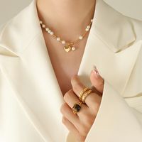 Retro Herzform Titan Stahl Inlay Künstliche Perlen Halskette 1 Stück main image 4