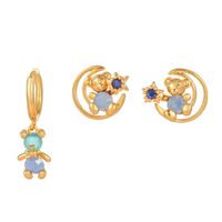 Fashion Star Moon Bear Brass Earrings Plating Artificial Gemstones Copper Earrings sku image 2