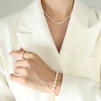 Elegant Geometric Titanium Steel Pearl Bracelets Necklace main image 1