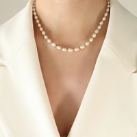 Elegant Geometric Titanium Steel Pearl Bracelets Necklace sku image 2