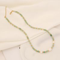 Fashion Round Stainless Steel Natural Stone Pearl Necklace 1 Piece sku image 1