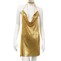 Women's A-line Skirt Sexy V Neck Halter Neck Sequins Backless Sleeveless Solid Color Above Knee Party main image 4