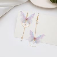 Sweet Butterfly Polyester Fabric Alloy Inlay Artificial Pearls Rhinestones Women's Earrings 1 Pair main image 4