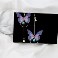 Sweet Butterfly Polyester Fabric Alloy Inlay Artificial Pearls Rhinestones Women's Earrings 1 Pair main image 2