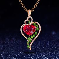 Fashion Heart Shape Alloy Inlay Rhinestones Women's Pendant Necklace sku image 1