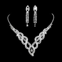 Wedding Dress Bride Hollow Full Diamond Women's Copper Necklace And Earrings Two-piece Set sku image 1