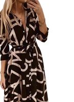 امرأة تنورة على شكل حرف A موضة رقبة على شكل V طباعة كم طويل طباعة فستان طويل ماكسي اليومي main image 3