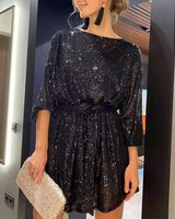 Women's A-line Skirt Elegant Off Shoulder Sequins 3/4 Length Sleeve Solid Color Above Knee Daily main image 1