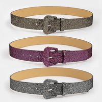 Fashion Solid Color Pu Leather Plastic Sequins Women's Leather Belts main image 1