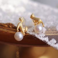 Retro Katze Sterling Silber Inlay Künstliche Perlen Ohrringe 1 Paar main image 1