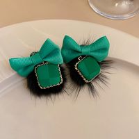 Retro Bear Heart Shape Bow Knot Arylic Alloy Cloth Enamel Artificial Pearls Rhinestones Opal Women's Earrings 1 Pair sku image 32