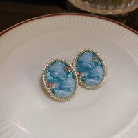 Retro Bear Heart Shape Bow Knot Arylic Alloy Cloth Enamel Artificial Pearls Rhinestones Opal Women's Earrings 1 Pair sku image 34