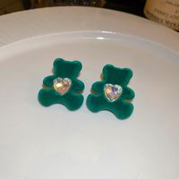 Retro Bear Heart Shape Bow Knot Arylic Alloy Cloth Enamel Artificial Pearls Rhinestones Opal Women's Earrings 1 Pair sku image 30