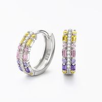 Mode Bloc De Couleur Argent Sterling Zircon Incrusté Boucles D'oreilles Cerceau 1 Paire sku image 1