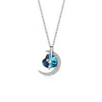 Simple Style Moon Heart Shape Austrian Crystal Sterling Silver Inlaid Zircon Necklace sku image 1