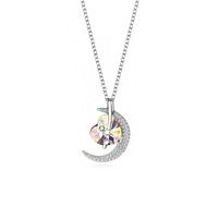 Simple Style Moon Heart Shape Austrian Crystal Sterling Silver Inlaid Zircon Necklace sku image 4